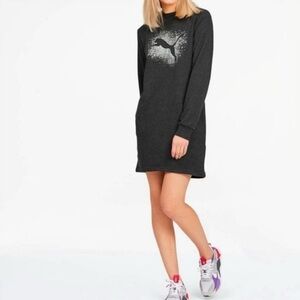 Puma black sweatshirt dress gold logo graphic midi length size small